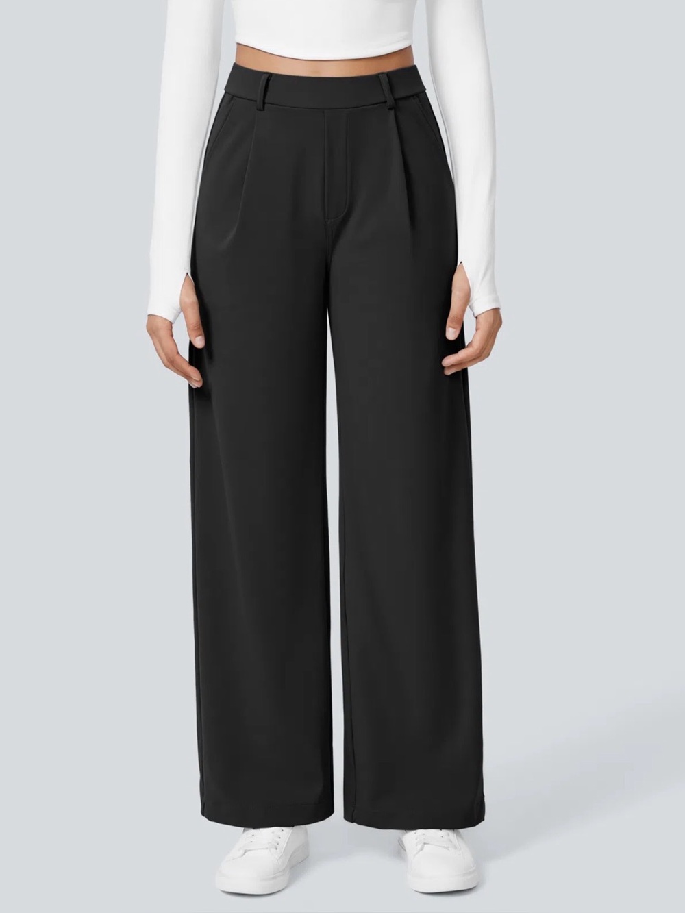 Halara - Flex™ DayStretch High Waisted Pocket Straight Leg Pants, MED, Black